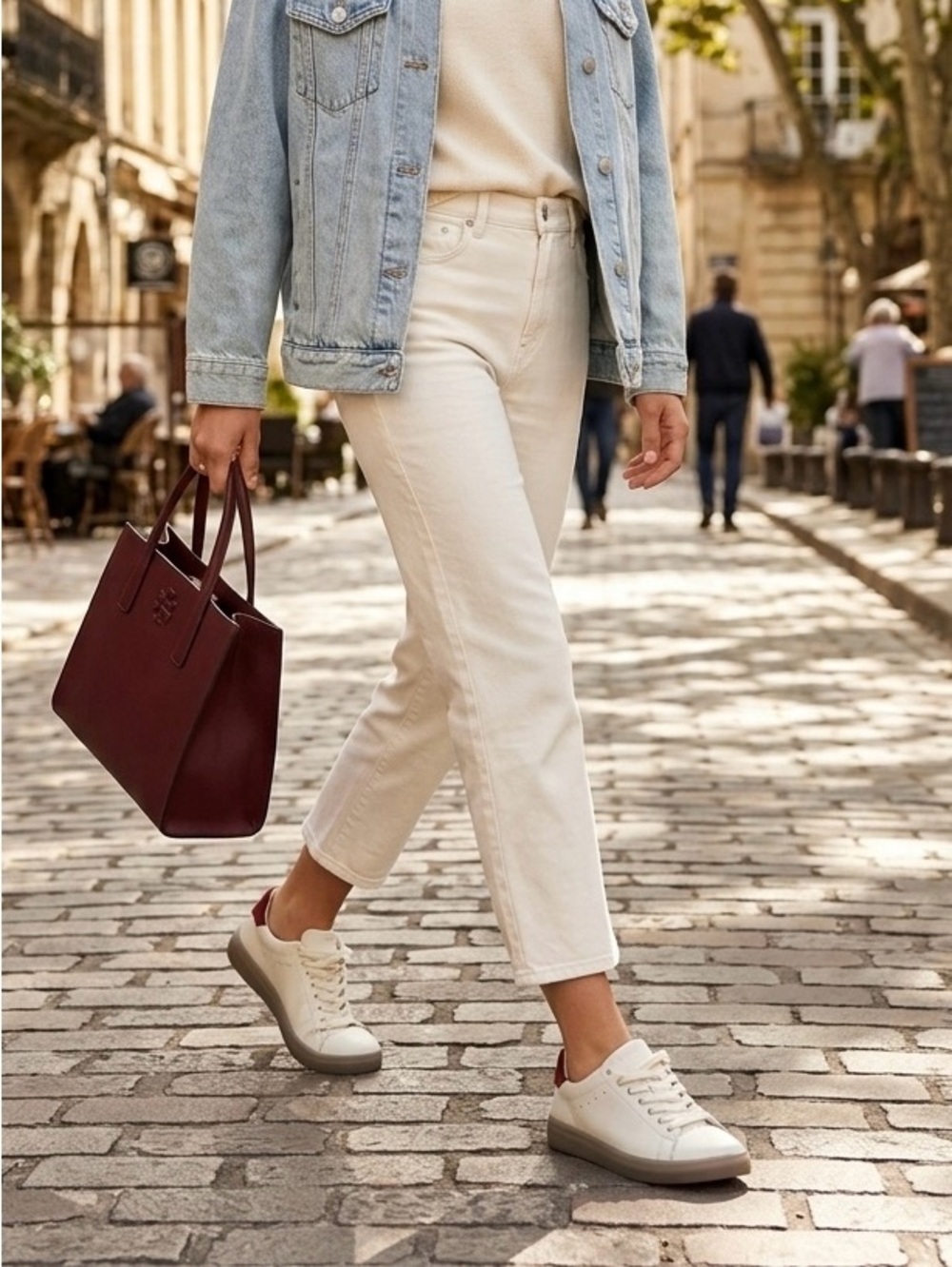 Tory Burch Cream Leather Sneakers with Tan Rubber Sole Howell court